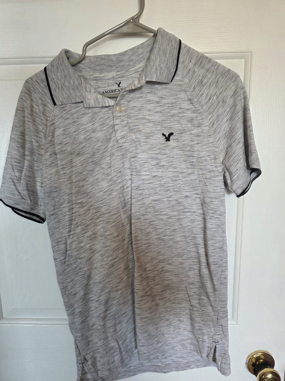 American Eagle Outfitters Light Heather Gray Polo with Black Trim